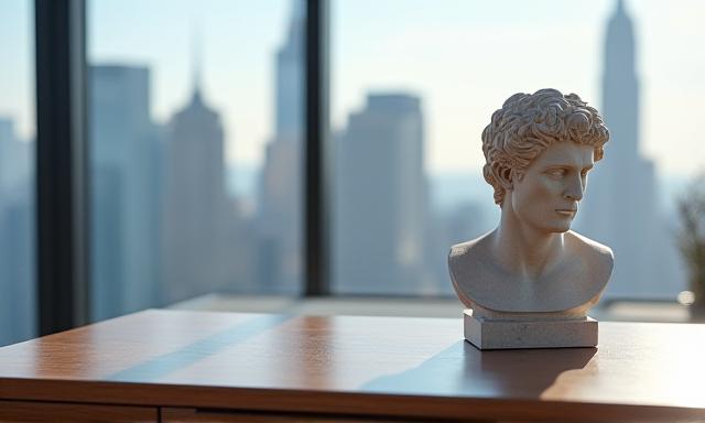 Ruhige antike Statue im modernen Büro-Kontext